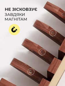 Деревянная вешалка на стену для одежды с откидными крючками 6 шт 43х3.5х12 см Темное венге