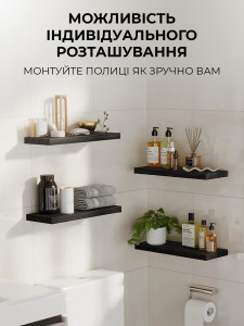 Полки настенные скрытого монтажа 2 штуки для книг или цветов деревянные 40х15 см Черные