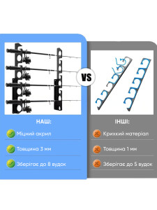 Держатели удочек на 8 штук из акрила 43х6,1х3,8 см черные