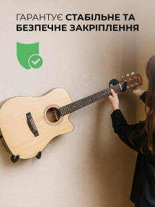 Комплект крючков держателей для гитары на стену металл с обивкой из мягкой пены 16х22 см см см Черный