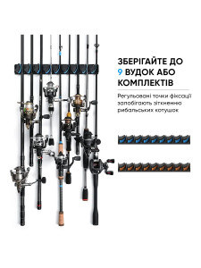 Подставка для удочки из ABS пластика на 9 штук 45х5,5 см черная