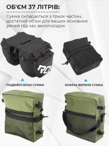 Сумка штаны на багажник велосипеда дорожная на 3 отсека Полиэстер 35х30х30 см Черная