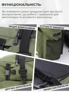 Сумка штаны на багажник велосипеда дорожная на 3 отсека Полиэстер 35х30х30 см Черная