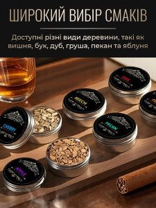 Набор бармена электронный для копчения виски и коктейлей, 6 вкусов древесины 18,7х16,8х9,5 см черный