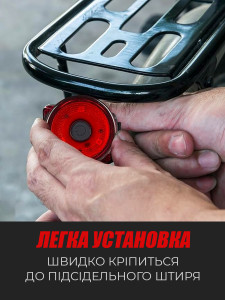 Велосипедный фонарь стоп-сигнал с аккумулятором ABS-пластик и силикон 4х4х2.1 см Красный