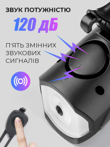 Передняя LED фара на велосипед с сигналом и USB зарядкой ABS-пластик 3.7х5.1х10.2 см Черная