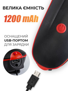 Передняя LED фара на велосипед с сигналом и USB зарядкой ABS-пластик 3.7х5.1х10.2 см Черно-красная