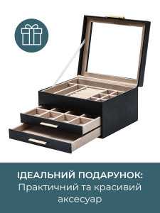 Шкатулка для украшений 3-уровневая с прозрачной крышкой Yartes экокожа/бархат 13.8х23х20 см черная