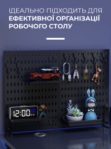 Пегборд органайзер двойной на ножках с креплением к столу пластиковый 40х60 см черный