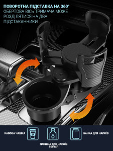 Подстаканник в авто поворотный многофункциональный из пластика 21,3х8 см черный