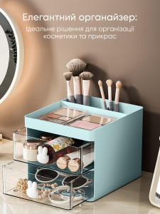 Органайзер подставка для канцелярии с ящиками Пластиковая 12х13х11,5 см Голубой