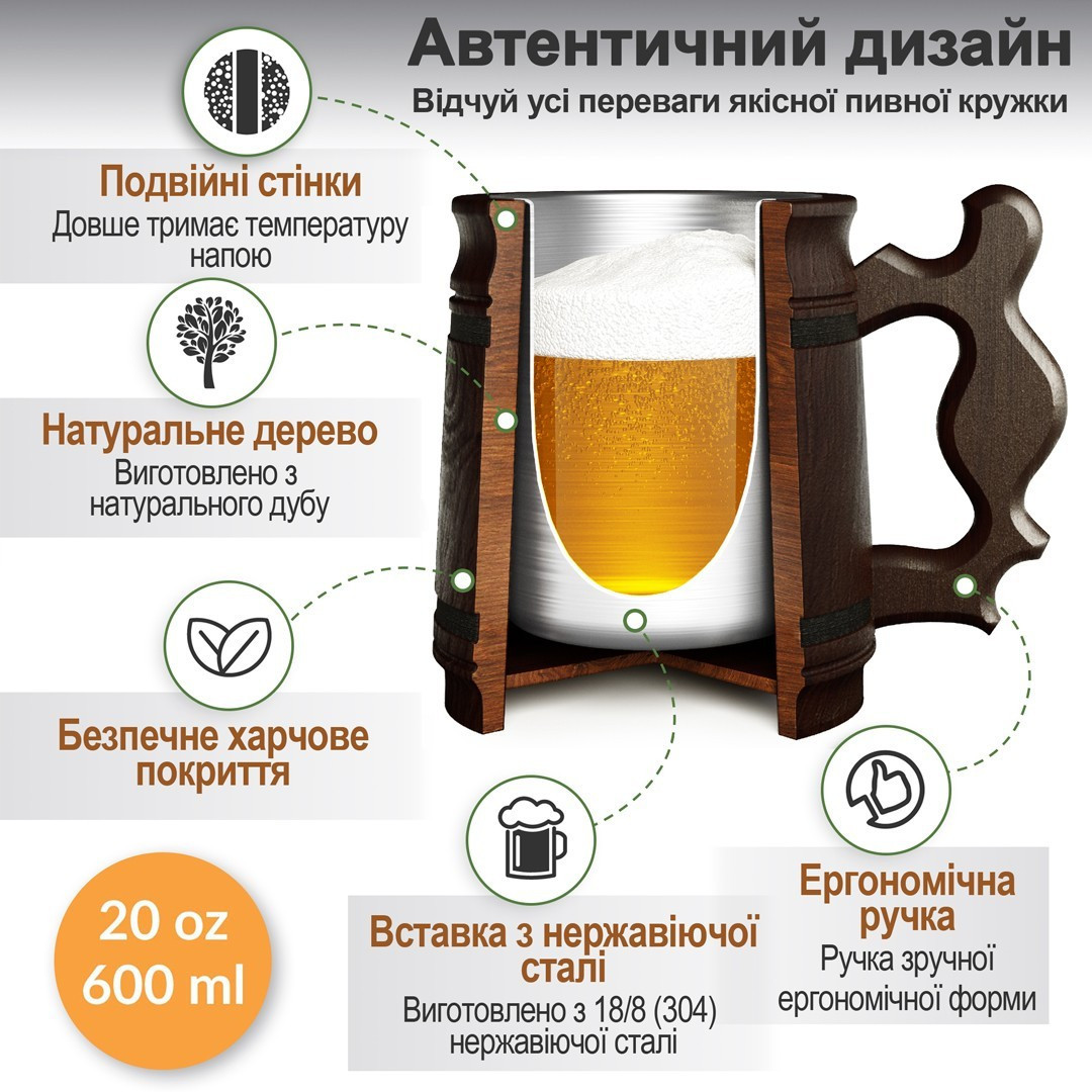 Пивная кружка Teslyar "Dark side of the beer" из дерева темная 600 мл