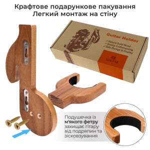 Настенный крепеж держатель для гитары Teslyar Нота светлое дерево
