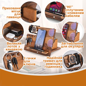 Подставка-органайзер для телефона Teslyar с тремя крючками настольная подставка для телефона из дерева орех