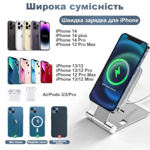 Металлическая подставка для телефона с беспроводной зарядкой MagSafe