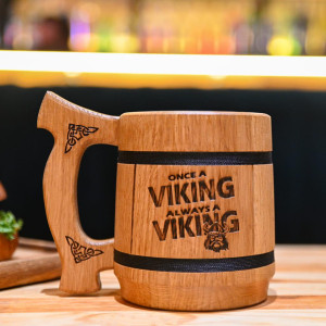 Кухоль для пива Teslyar "Once a viking always a viking" з дерева світлий 600 мл