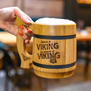 Кухоль для пива Teslyar "Once a viking always a viking" з дерева світлий 600 мл