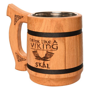 Пивная кружка Teslyar "Drink like a viking" из дерева светлая 600 мл