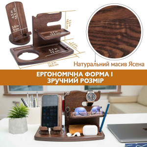 Подставка органайзер для телефона Teslyar из дерева (коричневая)