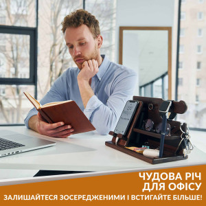 Модифицированная настольная подставка органайзер для телефона Teslyar из дерева ясеня (коричневая)