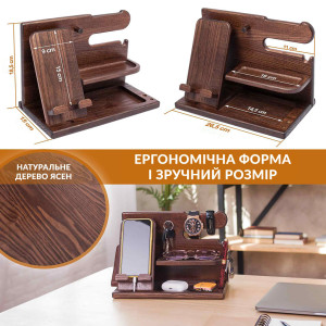 Модифицированная настольная подставка органайзер для телефона Teslyar из дерева ясеня (коричневая)