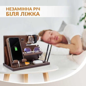 Модифицированная настольная подставка органайзер для телефона Teslyar из дерева ясеня (коричневая)