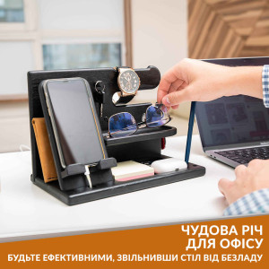 Модифицированная настольная подставкаорганайзер для телефона Teslyar из дерева ясеня (чорная)