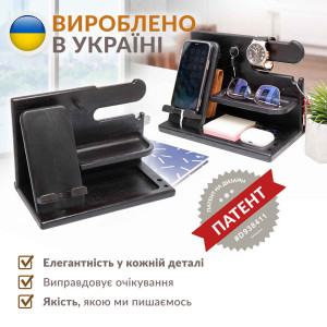 Модифицированная настольная подставкаорганайзер для телефона Teslyar из дерева ясеня (чорная)
