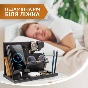 Модифицированная настольная подставкаорганайзер для телефона Teslyar из дерева ясеня (чорная)
