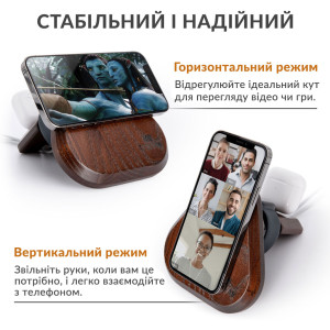 Підставка трикутна Teslyar MagSafe для iPhone, Apple Watch та AirPods з дерева (коричнева)