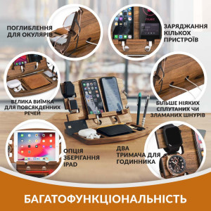 Подставка органайзер для 2-х телефонов или 1-го планшета Teslyar из дерева ореха