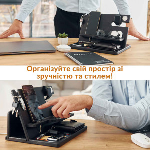 Преміальна дерев'яна док станція Teslyar для телефону, навушників, годинника (чорна)