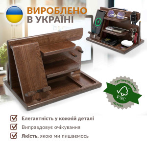 Большая настольная подставка органайзер для телефона, ноутбука Teslyar из дерева ясеня