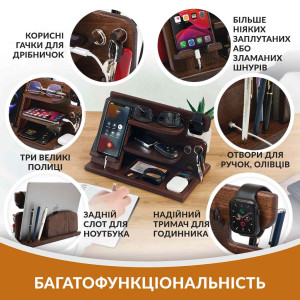 Большая настольная подставка органайзер для телефона, ноутбука Teslyar из дерева ясеня