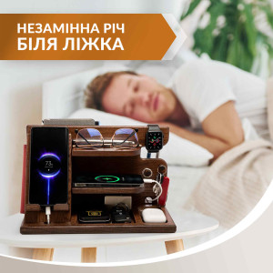 Большая настольная подставка органайзер для телефона, ноутбука Teslyar из дерева ясеня