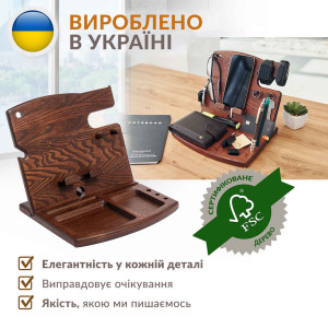 Подставка органайзер для телефона Teslyar "Книга" с крючками из дерева ясеня (коричневая)