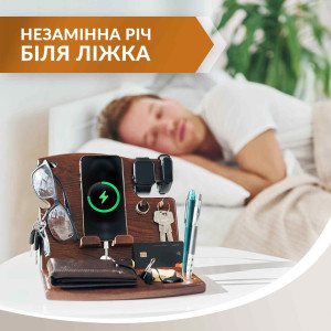 Подставка органайзер для телефона Teslyar "Книга" с крючками из дерева ясеня (коричневая)