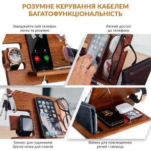 Фигурная настольная подставка органайзер для телефона Teslyar из дерева ясеня (светло-коричневая)