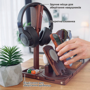 Настольный органайзер конструктор из модулей на магнитах Teslyar Стойка для наушников из дерева