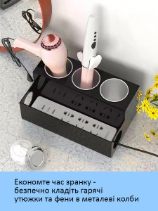 Органайзер-держатель для фена и плойки с тремя стаканами для мелочей акриловый 13,5х18,2х30 см Черный
