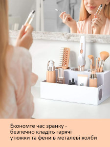 Органайзер-держатель для фена и плойки с тремя стаканами для мелочей акриловый 13,5х18,2х30 см Белый