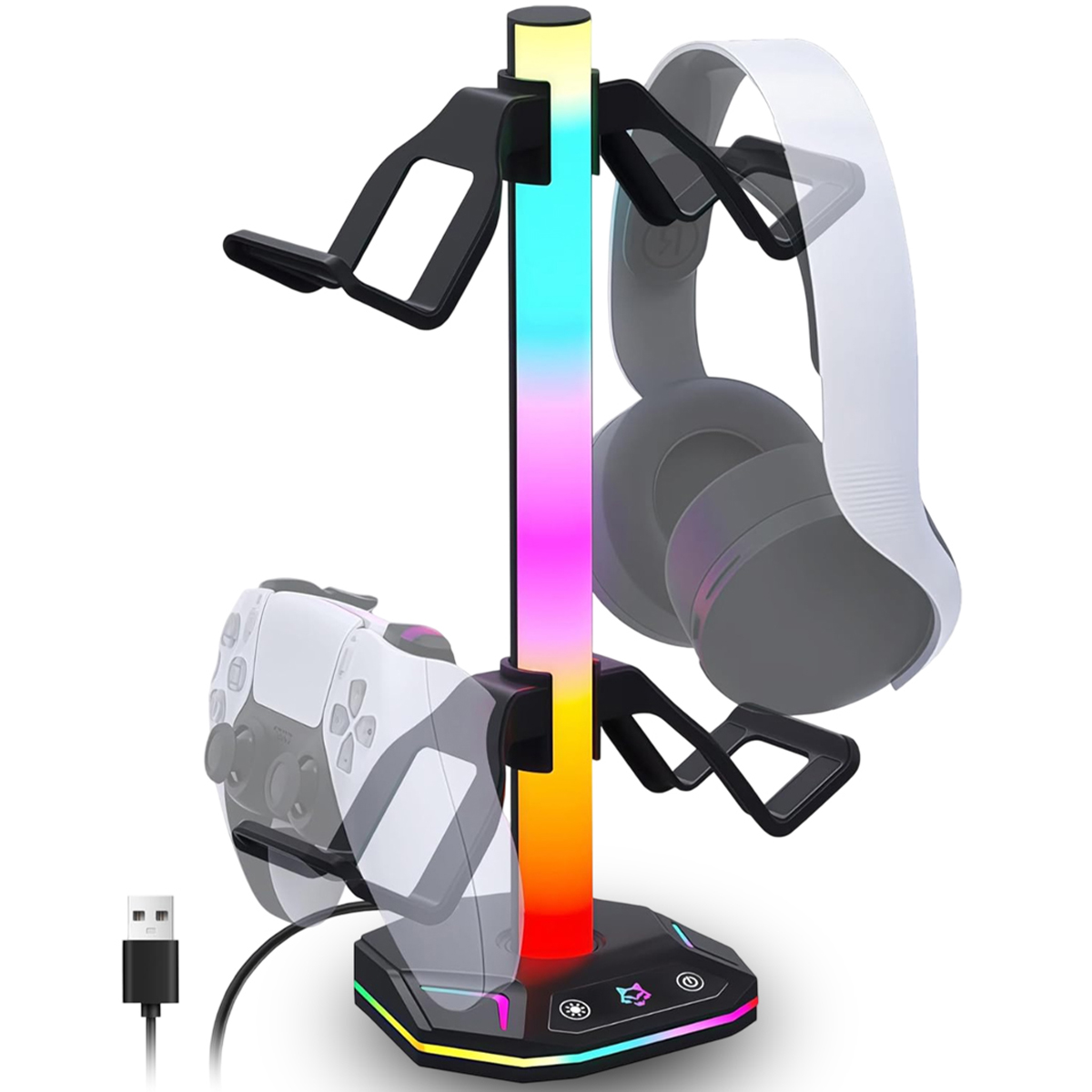 Подставка для наушников и геймпада с RGB подсветкой 12х12х32 см черная