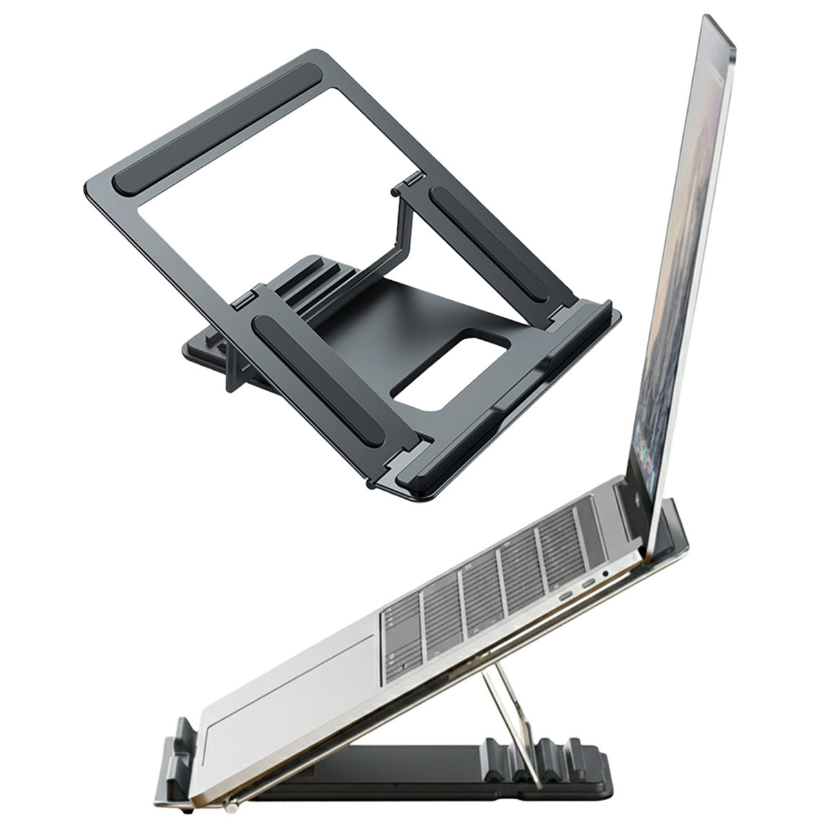 Складная подставка регулируемая для ноутбука Macbook алюминиевая Темно-Серая
