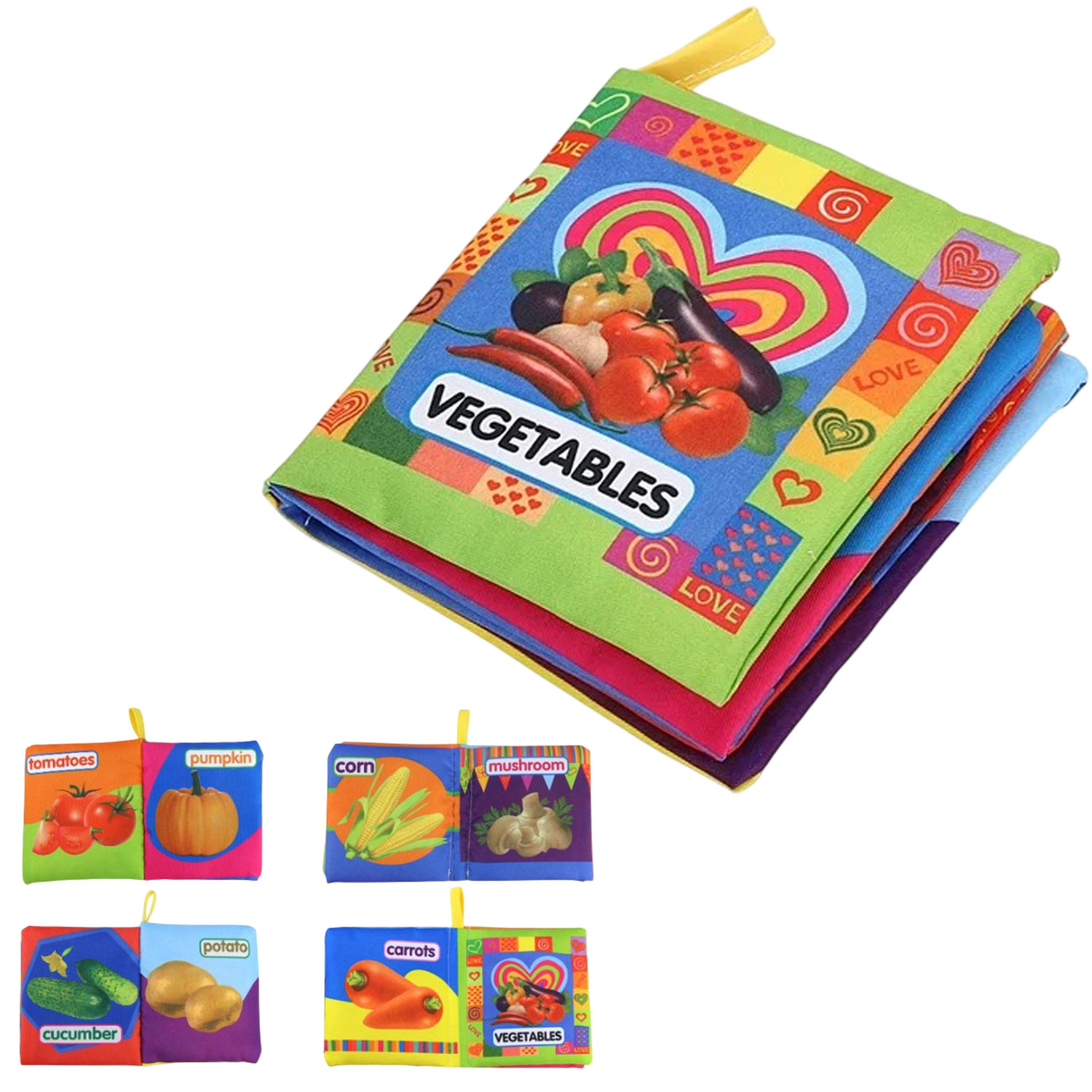 Мягкая развивающая книжка для малышей VEGETABLES 10.5х10 см Разноцветная